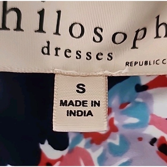 Blue Ruffle Floral Shift Dress Womens‎ Small Short Tie Neck Line Philosophy - Picture 7 of 9